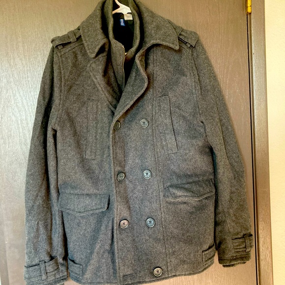 Heavy H&M winter peacoat, lined, charcoal. size Small/Medium. grey coat - Picture 2 of 13
